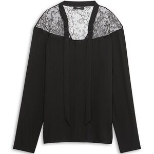 NWT Theory Size Small Silk Black Lace Panel Long Sleeve Blouse $355